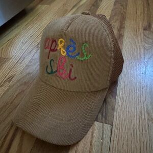 Brown Corduroy Cap with Colorful Embroidery .. Anthropologie brand new